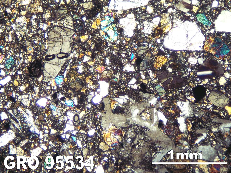 Thin Section Photograph of Sample GRO 95534 in Cross-Polarized Light
