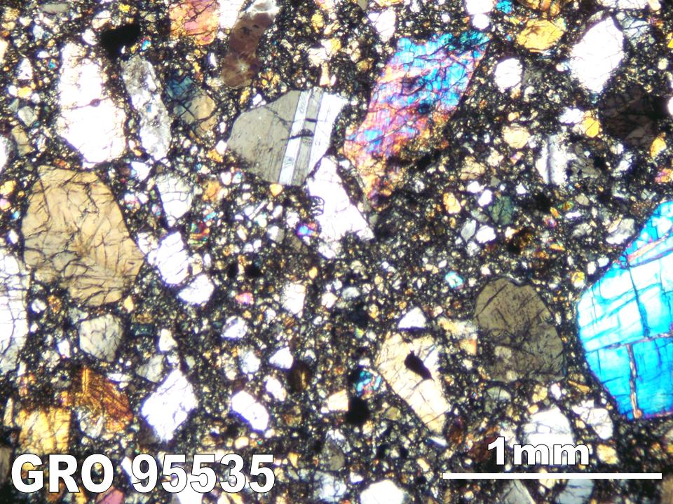 Thin Section Photograph of Sample GRO 95535 in Cross-Polarized Light