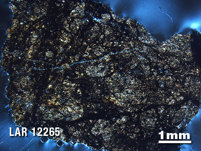 Thin Section Photo of Sample LAR 12265 in Cross-Polarized Light with 1.25X Magnification