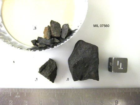 MIL 07560 Meteorite Sample Photograph Showing Sample Splits
