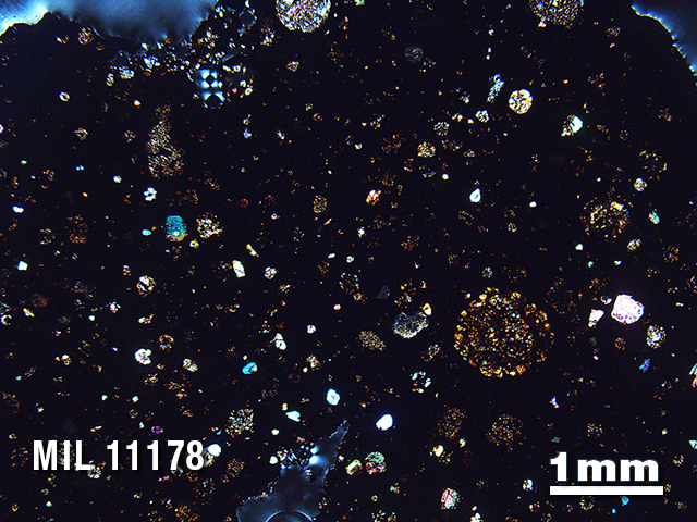Thin Section Photo of Sample MIL 11178 in Cross-Polarized Light with 1.25X Magnification