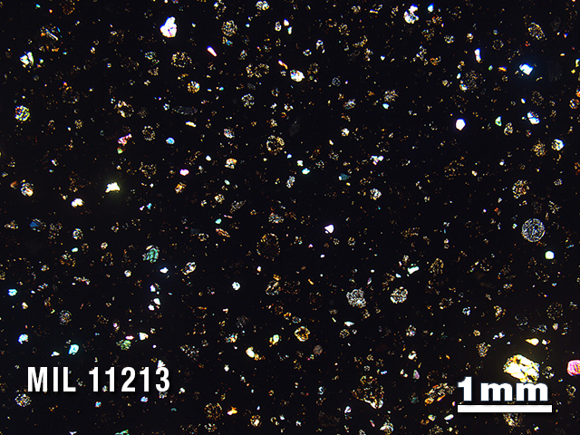 Thin Section Photo of Sample MIL 11213 in Cross-Polarized Light with 1.25X Magnification