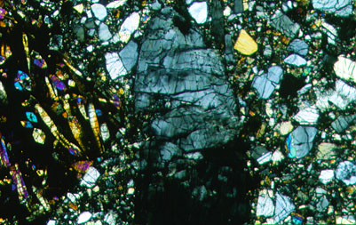 Thin Section Photograph of Sample QUE 97001 in Cross-Polarized Light