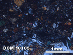 Thin Section Photo of Sample DOM 10105 at 2.5X Magnification in Cross-Polarized Light