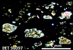 Thin Section Photo of Sample EET 96097 in Cross-Polarized Light with 2.5X Magnification