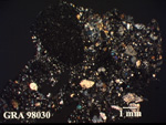 Thin Section Photo of Sample GRA 98030 in Cross-Polarized Light with 1.25X Magnification