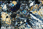 Thin Section Photo of Sample GRA 98033 in Cross-Polarized Light with 2.5X Magnification