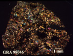 Thin Section Photo of Sample GRA 98046 in Cross-Polarized Light with 1.25X Magnification