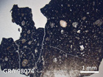 Thin Section Photo of Sample GRA 98074 in Plane-Polarized Light with  Magnification
