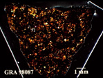 Thin Section Photo of Sample GRA 98087 in Cross-Polarized Light with 1.25X Magnification