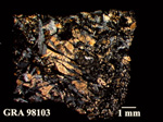 Thin Section Photo of Sample GRA 98103 in Cross-Polarized Light with 1.25X Magnification