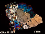 Thin Section Photo of Sample GRA 98108 in Cross-Polarized Light with 1.25X Magnification