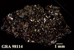 Thin Section Photo of Sample GRA 98114 in Cross-Polarized Light with 1.25X Magnification