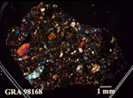 Thin Section Photo of Sample GRA 98168 in Cross-Polarized Light with 1.25X Magnification