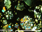 Thin Section Photo of Sample GRO 17022 in Cross-Polarized Light with 2.5X Magnification
