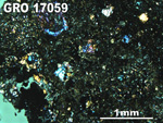 Thin Section Photo of Sample GRO 17059 in Cross-Polarized Light with 2.5X Magnification