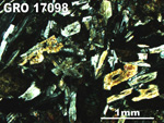 Thin Section Photo of Sample GRO 17098 in Cross-Polarized Light with 2.5X Magnification