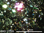 Thin Section Photo of Sample GRO 17139 in Cross-Polarized Light with 2.5X Magnification