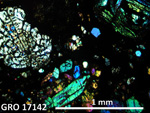 Thin Section Photo of Sample GRO 17142 in Cross-Polarized Light with 2.5X Magnification