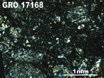 Thin Section Photo of Sample GRO 17168 in Cross-Polarized Light with 2.5X Magnification