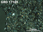 Thin Section Photo of Sample GRO 17189 in Cross-Polarized Light with 2.5X Magnification