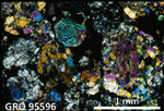 Thin Section Photo of Sample GRO 95596 in Cross-Polarized Light with 2.5X Magnification