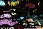 Thin Section Photo of Sample GRO 95608 in Cross-Polarized Light with 2.5X Magnification