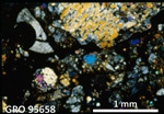 Thin Section Photo of Sample GRO 95658 in Cross-Polarized Light with 2.5X Magnification