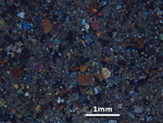 Thin Section Photo of Sample LAP 10033 at 2.5X Magnification in Cross-Polarized Light