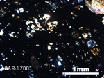 Thin Section Photo of Sample LAR 12001 in Cross-Polarized Light with 2.5X Magnification