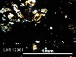 Thin Section Photo of Sample LAR 12001 in Cross-Polarized Light with 5X Magnification