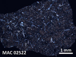 Thin Section Photo of Sample MAC 02522 in Cross-Polarized Light with 1.25X Magnification