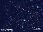 Thin Section Photo of Sample MIL 05013 in Cross-Polarized Light with 5X Magnification