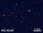 Thin Section Photo of Sample MIL 05104 in Cross-Polarized Light with 5X Magnification
