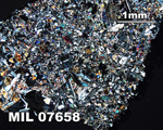 Thin Section Photograph of Sample MIL 07658 in Cross-Polarized Light at 2.5x Magnification