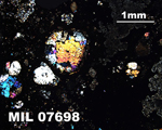 Thin Section Photograph of Bottom of Sample MIL 07698 in Cross-Polarized Light at 2.5x Magnification