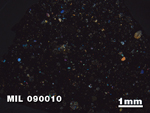Thin Section Photo of Sample MIL 090010 in Cross-Polarized Light with 1.25X Magnification