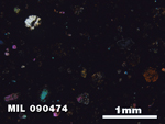Thin Section Photo of Sample MIL 090474 in Cross-Polarized Light with 2.5X Magnification