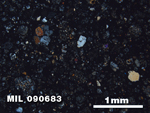 Thin Section Photo of Sample MIL 090683 in Cross-Polarized Light with 2.5X Magnification