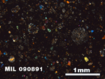 Thin Section Photo of Sample MIL 090891 in Cross-Polarized Light with 2.5X Magnification