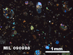 Thin Section Photo of Sample MIL 090988 in Cross-Polarized Light with 2.5X Magnification