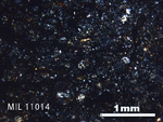 Thin Section Photo of Sample MIL 11014 in Cross-Polarized Light with 2.5x Magnification