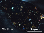 Thin Section Photo of Sample MIL 11152 in Cross-Polarized Light with 2.5x Magnification