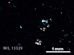 Thin Section Photo of Sample MIL 13329 in Cross-Polarized Light with 2.5X Magnification