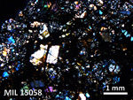 Thin Section Photo of Sample MIL 15058 in Cross-Polarized Light with 2.5X Magnification