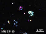 Thin Section Photo of Sample MIL 15410 in Cross-Polarized Light with 2.5X Magnification