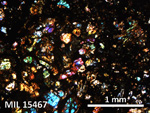Thin Section Photo of Sample MIL 15467 in Cross-Polarized Light with 5X Magnification