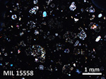 Thin Section Photo of Sample MIL 15558 in Cross-Polarized Light with 2.5X Magnification