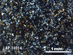 Thin Section Photo of Sample LAP 10014 in Cross-Polarized Light with 2.5X Magnification