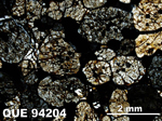 Thin Section Photo of Sample QUE 94204 in Cross-Polarized Light with 1.25x Magnification